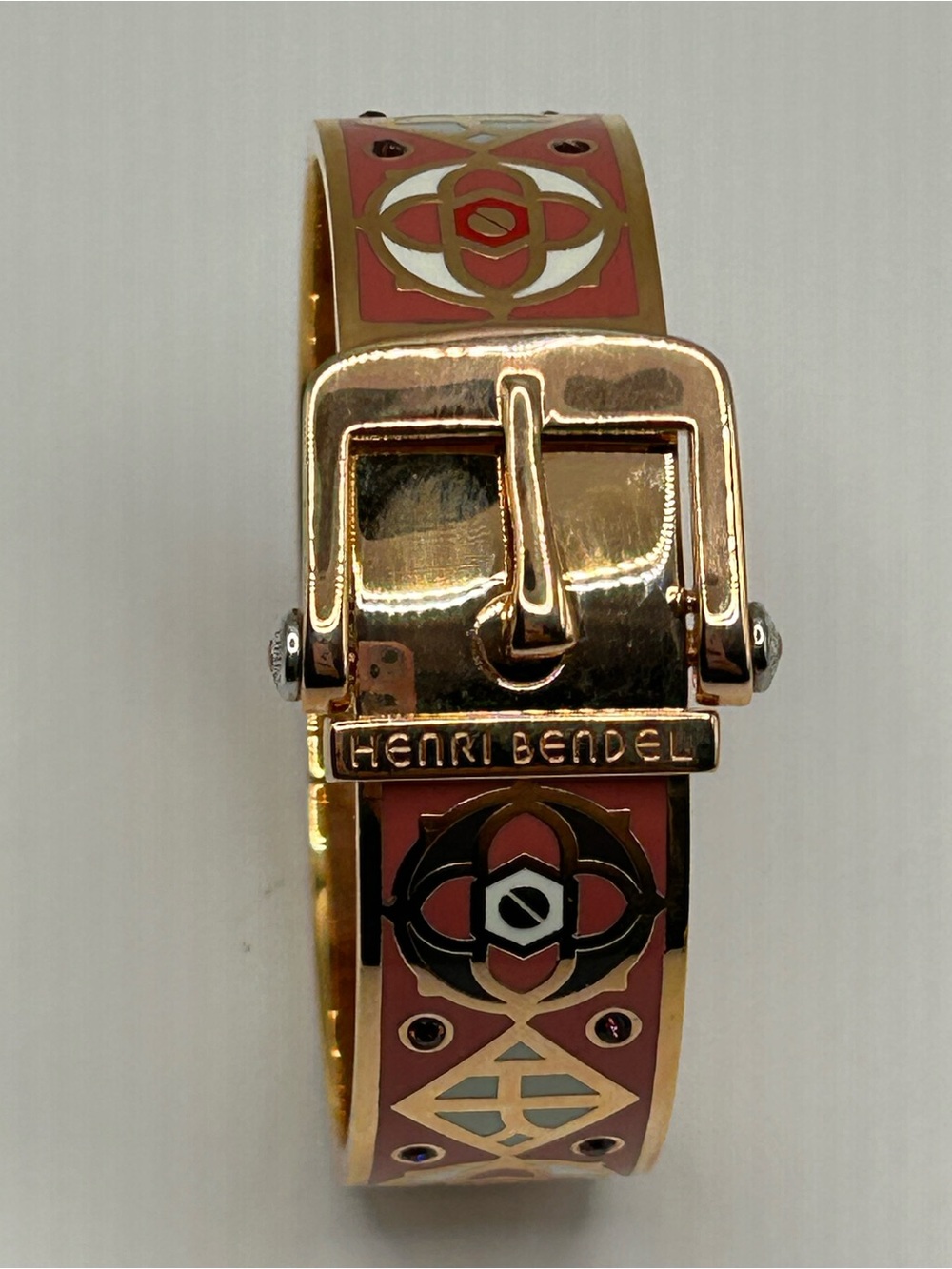 Henri Bendel Rose Gold & Coral Buckle Enamel Bracelet - Picture 2 of 12